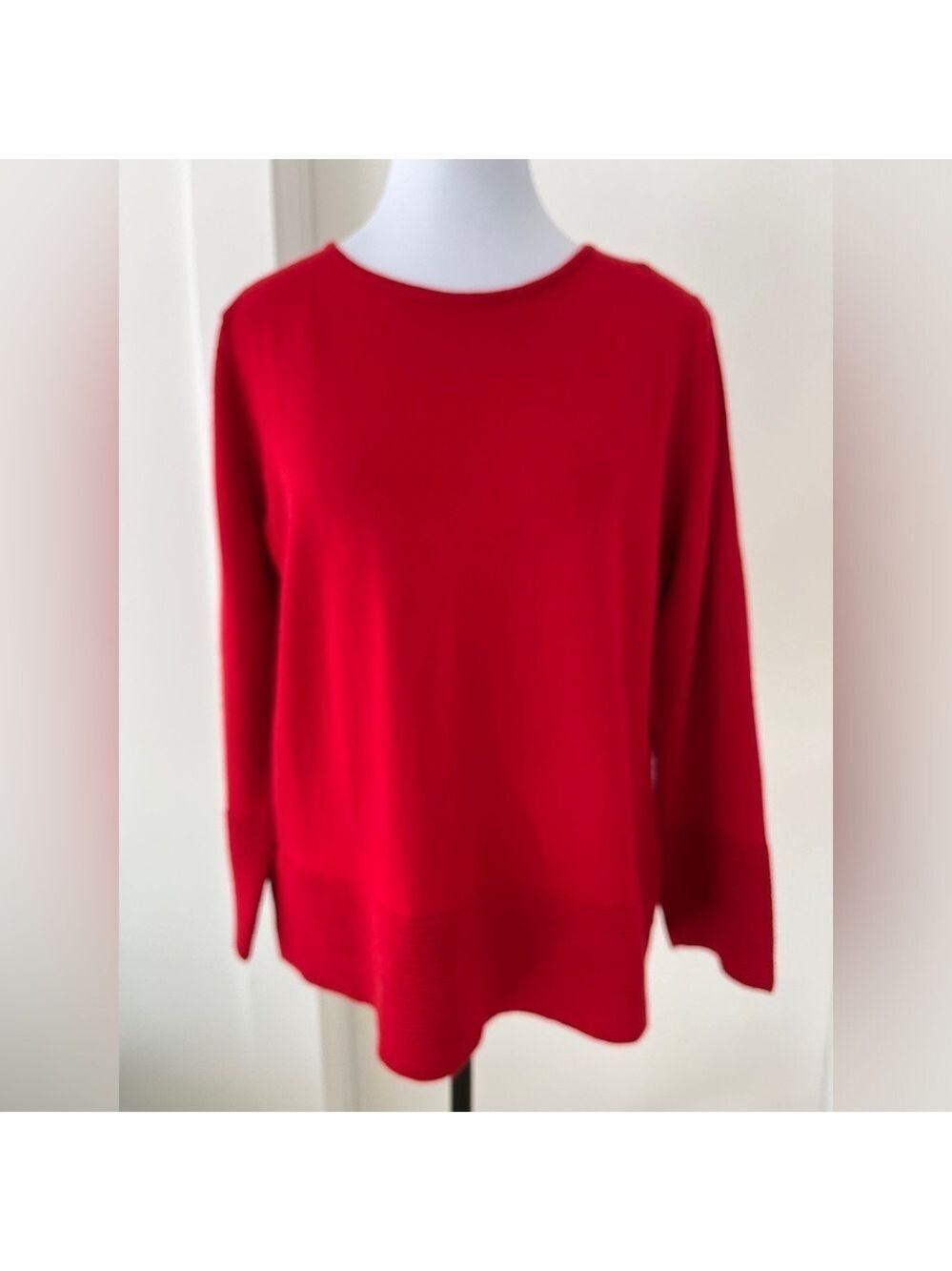 BARTOLINI Red  Fine Knit Wide Sleeve Crew Neck Sweater Rib Detail Made Italy